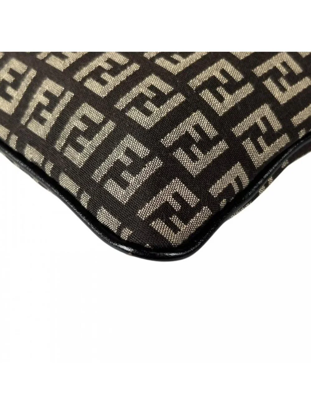 Fendi Shoulder Bag Canvas Leather Brown Silver